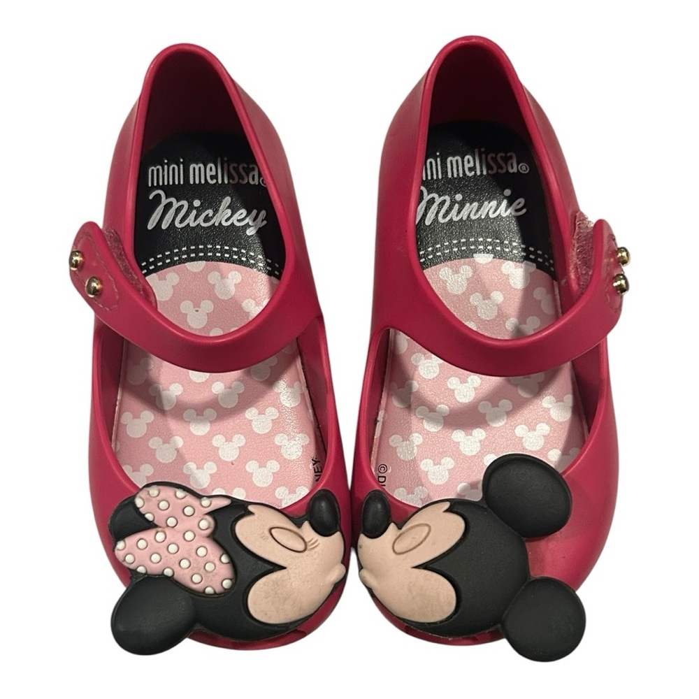 Mini Melissa shoes toddler size 6 dark pink Minnie & Mickey kissing.